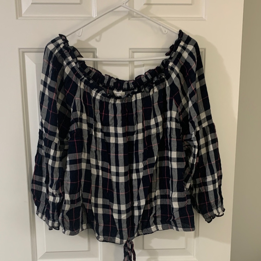 Maurices Black and White Plaid Off-Shoulder Blouse